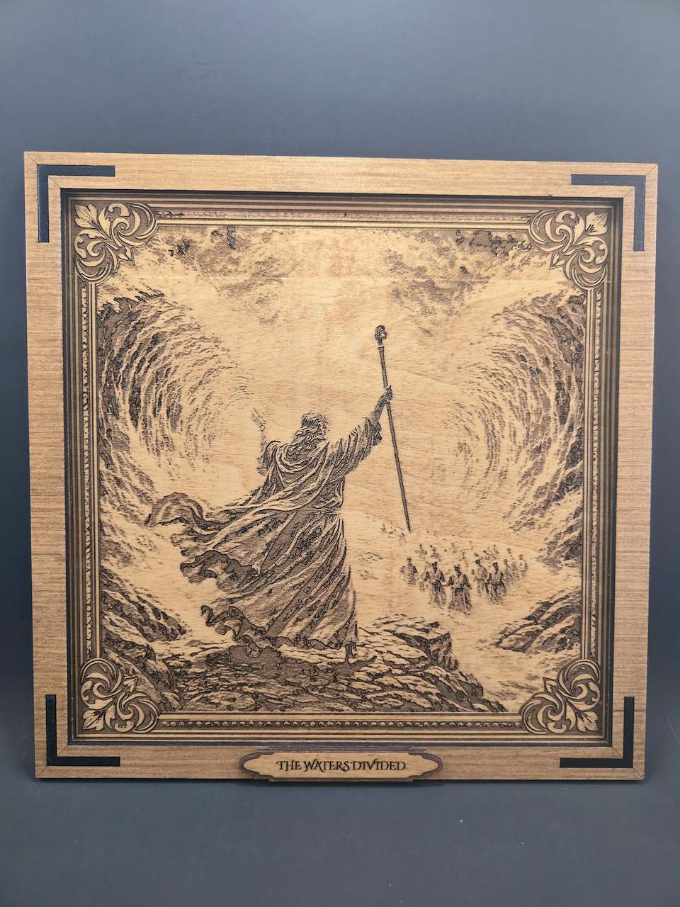 The Waters Divided – 3D Christian Engraved Wood Wall Art – 11.25" x 11.25" Faith-Based Art – Kindred Oak Creations Original