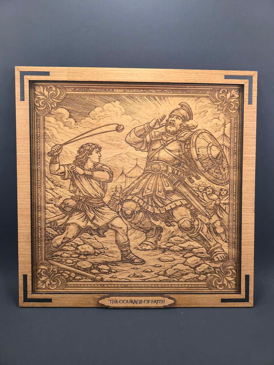 The Courage of Faith– 3D Christian Engraved Wood Wall Art – 11.25" x 11.25" Faith-Based Art – Kindred Oak Creations Original