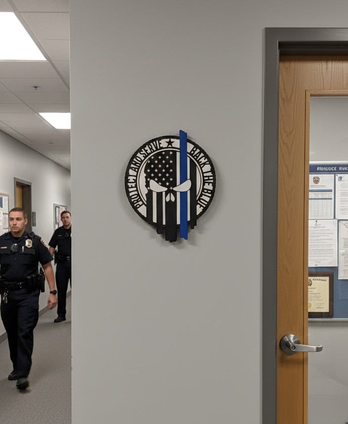 Honor Line – Back the Blue Police Skull Sign | Protect & Serve Law Enforcement Decor