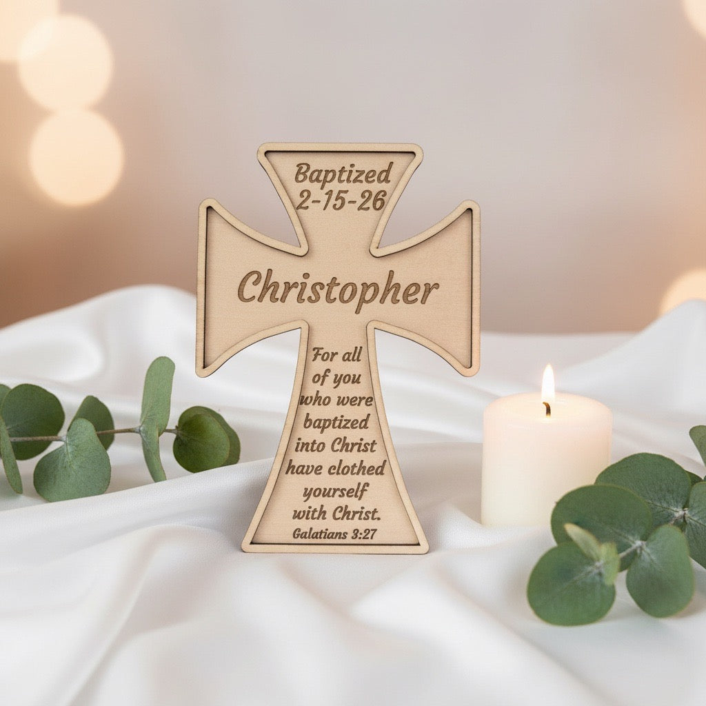 Personalized – Baptism Cross with Name & Date | Custom Christian Keepsake Gift