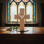 Small Wooden Cross with White Dove on Stand – Elegant Christian Home Décor