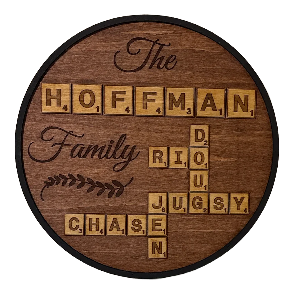 Personalized Family Scrabble Board Sign – Custom 10" Round Family Name Wall Decor