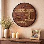 Personalized Family Scrabble Board Sign – Custom 10" Round Family Name Wall Decor