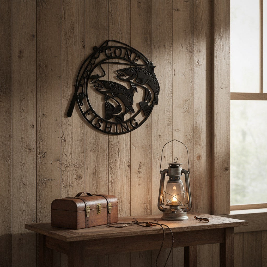 Gone Fishing Sign – 10" Round Fishing Wall Décor