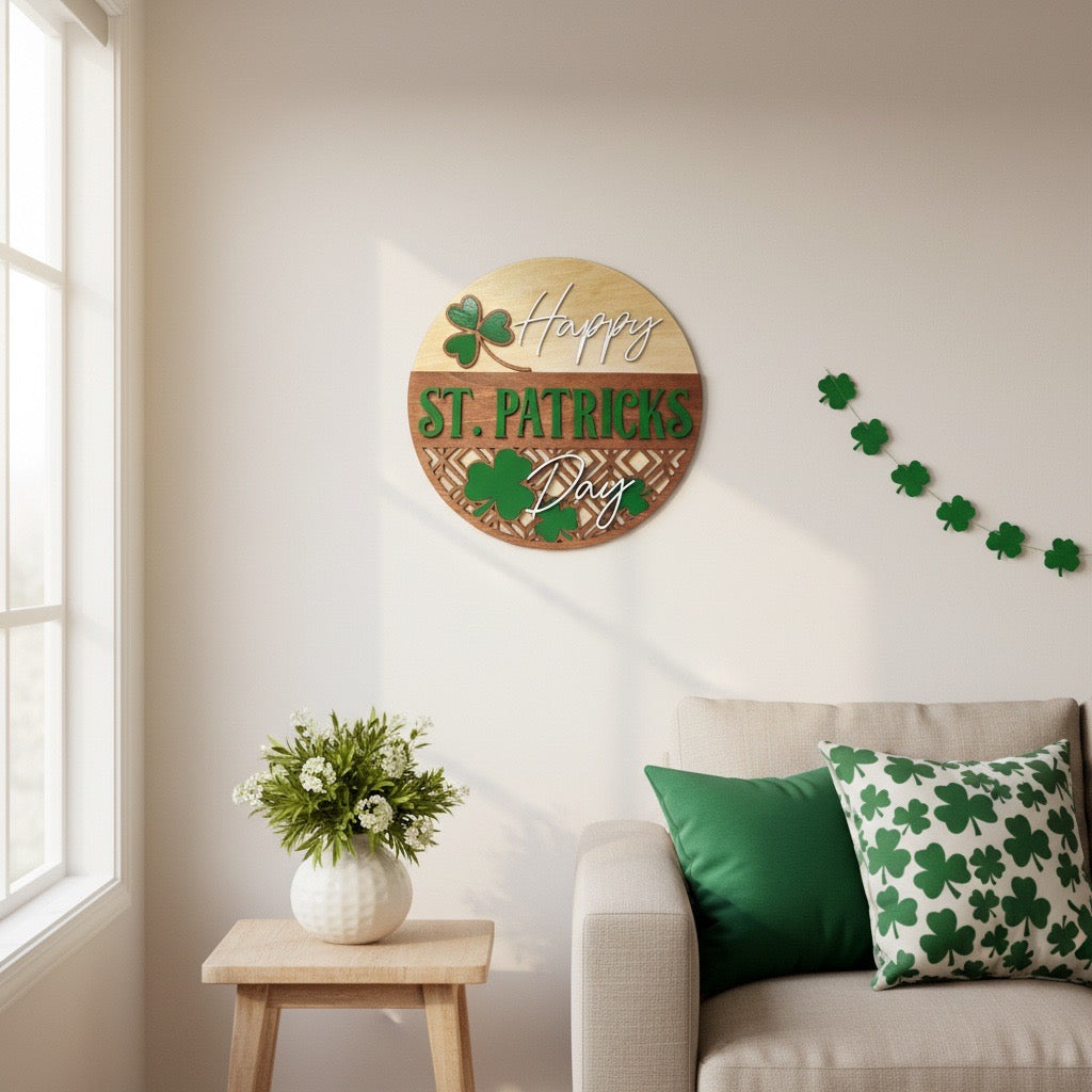 Happy St. Patrick’s Day Sign | Layered Shamrock Round Decor