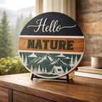 Hello Nature 3D Wooden Sign – Rustic Cabin Wall Decor & Mountain Home Accent