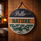 Hello Nature 3D Wooden Sign – Rustic Cabin Wall Decor & Mountain Home Accent