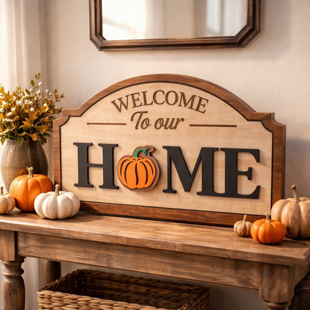 Welcome to Our Home Interchangeable Sign | Seasonal & Everyday Decor with Changeable Icons