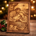 Joseph Holding Baby Jesus Nativity Engraved Wood Sign – Unique Faith-Based Wall Decor