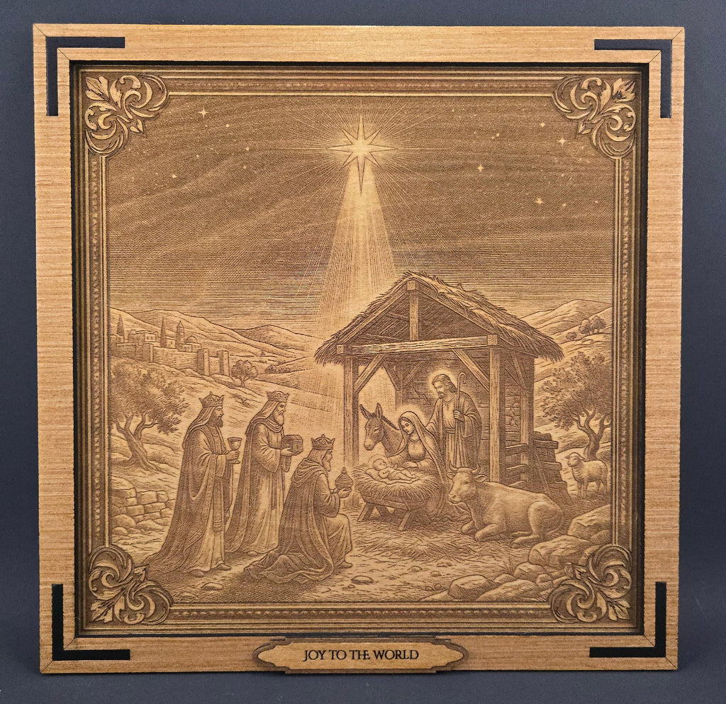 JOY TO THE WORLD – 3D Christian Engraved Wood Wall Art – 11.25" x 11.25" Faith-Based Art – Kindred Oak Creations Original