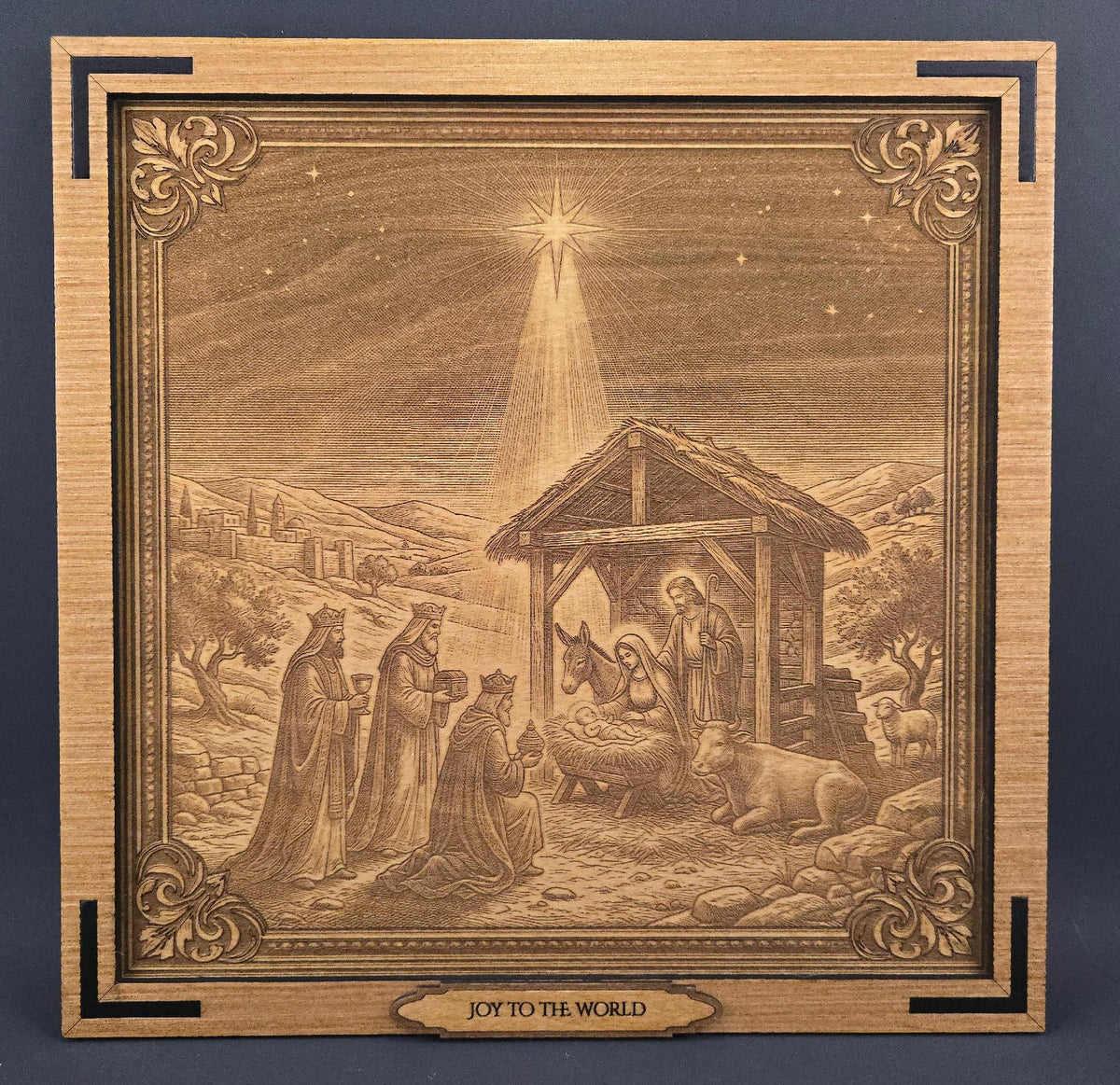 JOY TO THE WORLD – 3D Christian Engraved Wood Wall Art – 11.25" x 11.25" Faith-Based Art – Kindred Oak Creations Original