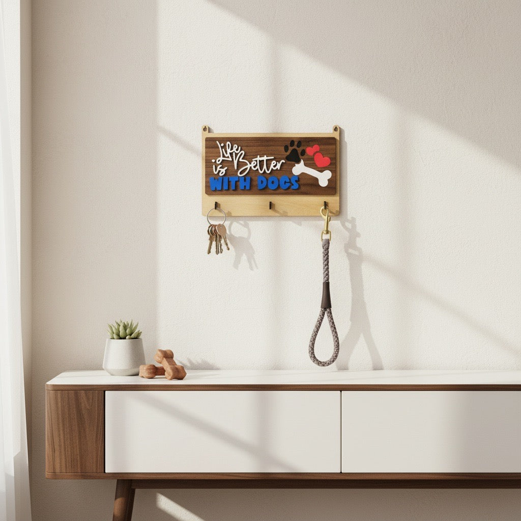 Life Is Better With Dogs – Wall Mounted Leash Rack