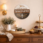 Live by Faith, Grow in Grace Round Sign – Layered Christian Wall Décor with Dove & Cross