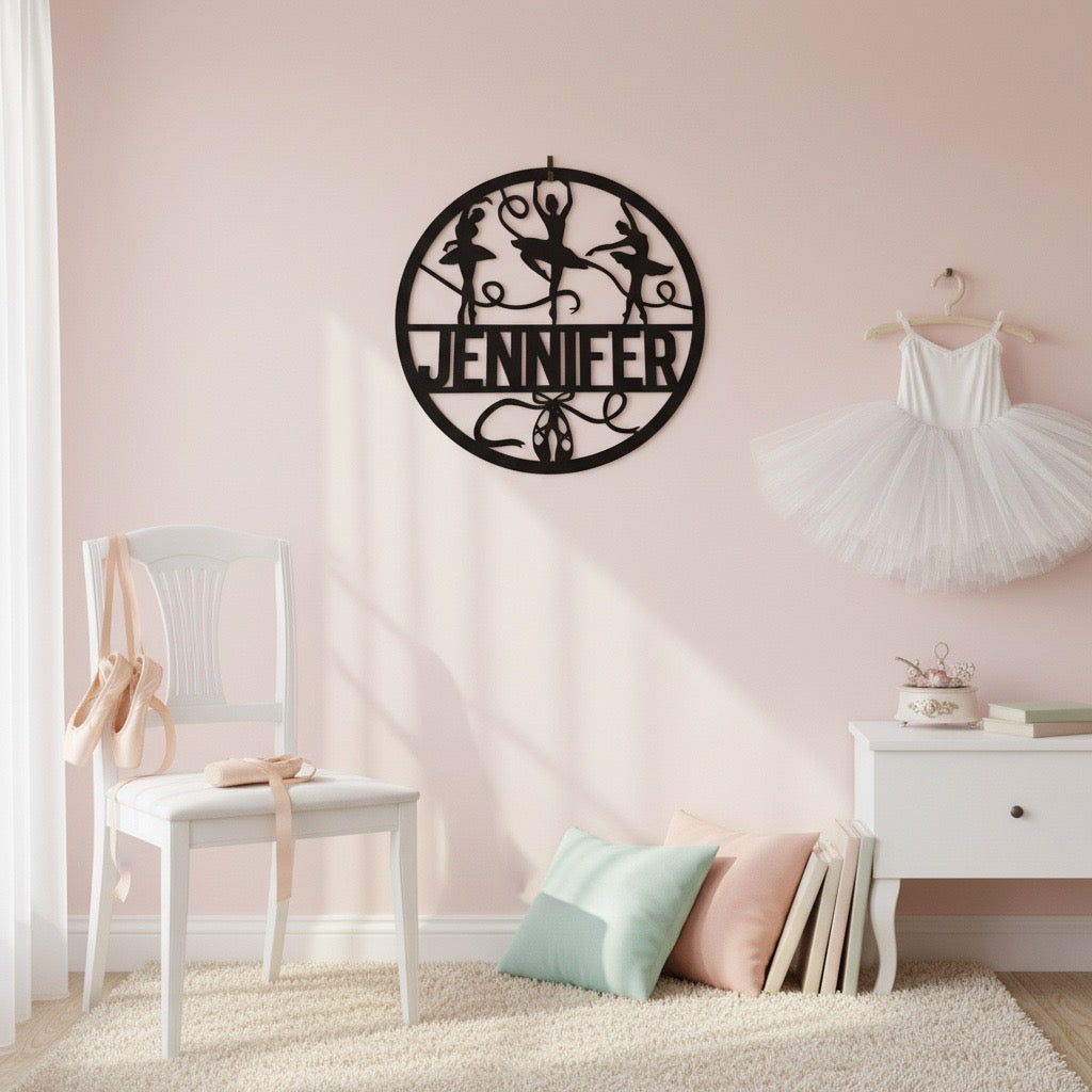 Personalized – Little Roots Ballet Name Sign | Round Nursery & Kids Room Wall Decor