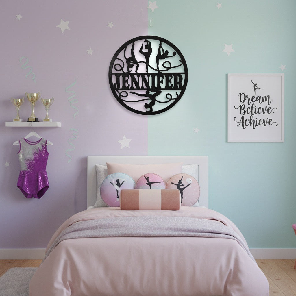 Personalized – Little Roots Gymnastics Name Sign | Round Kids Room Wall Decor
