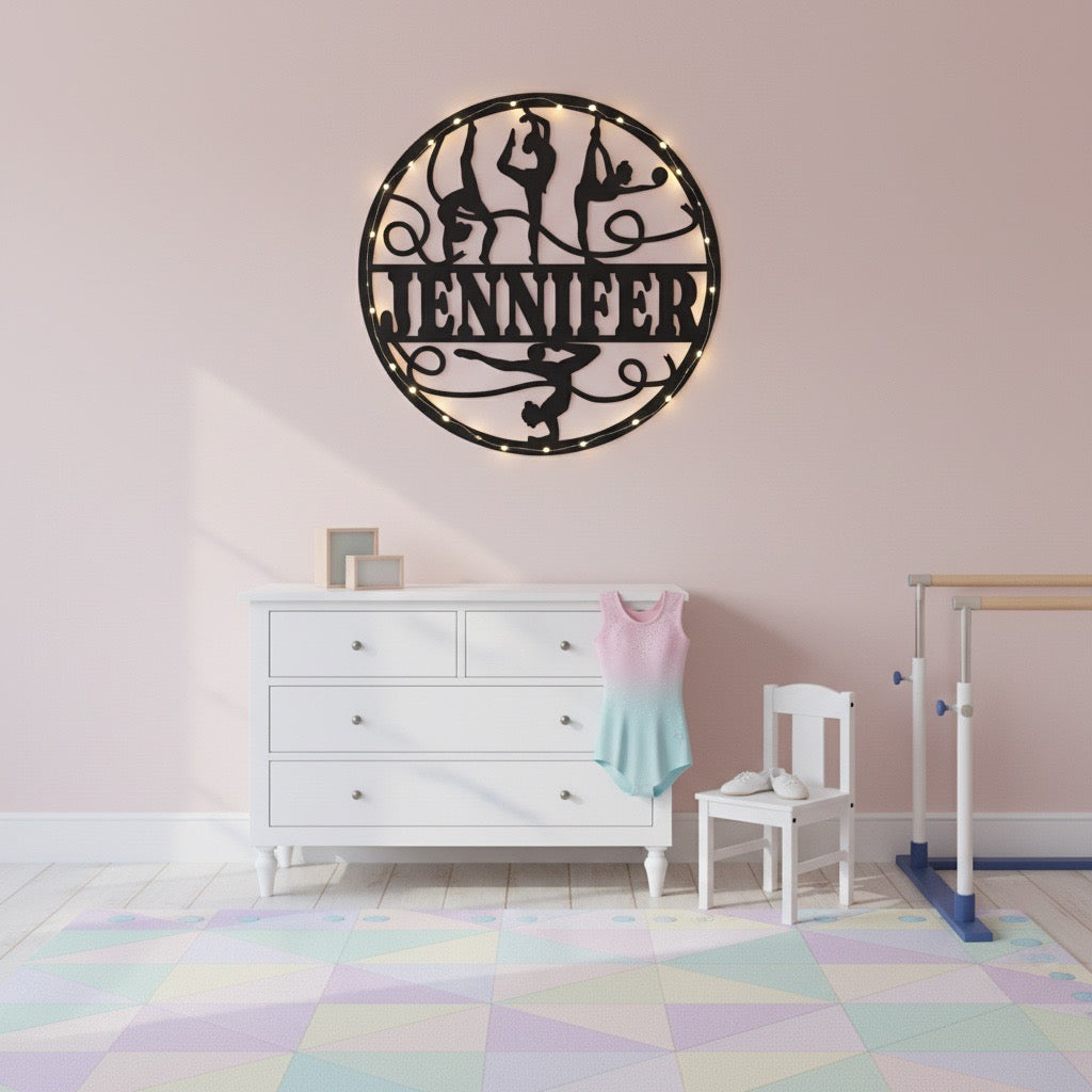 Personalized – Little Roots Gymnastics Name Sign | Round Kids Room Wall Decor