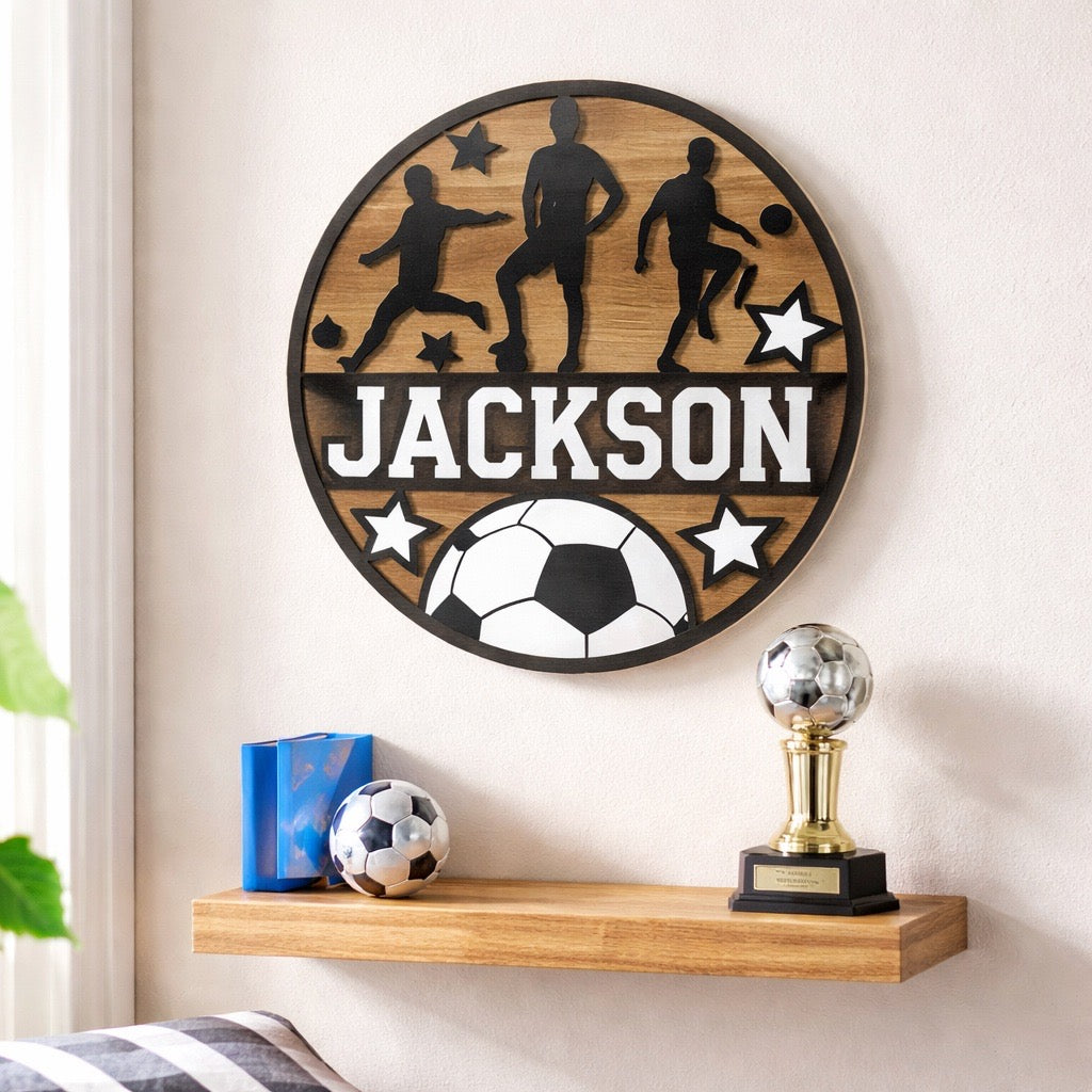 Personalized – Little Roots Soccer Name Sign | Round Kids Room Wall Decor