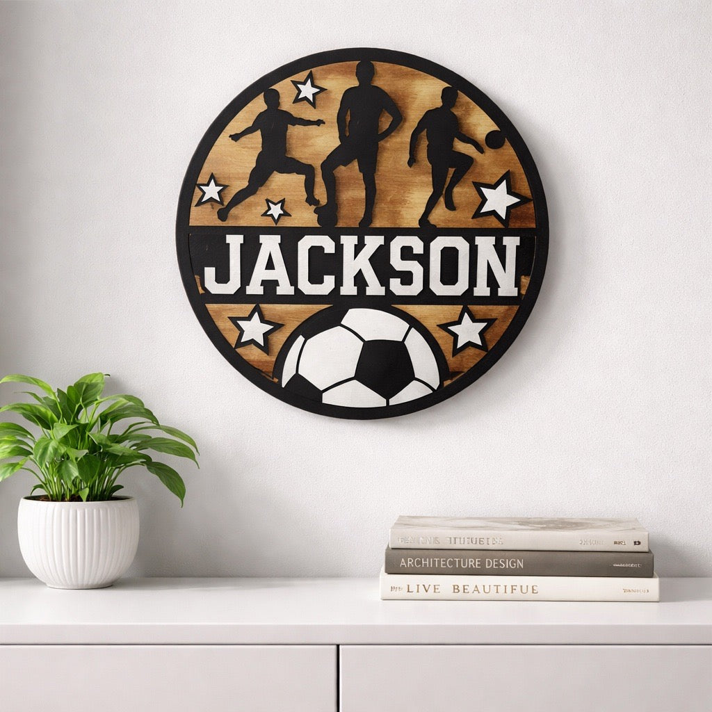 Personalized – Little Roots Soccer Name Sign | Round Kids Room Wall Decor