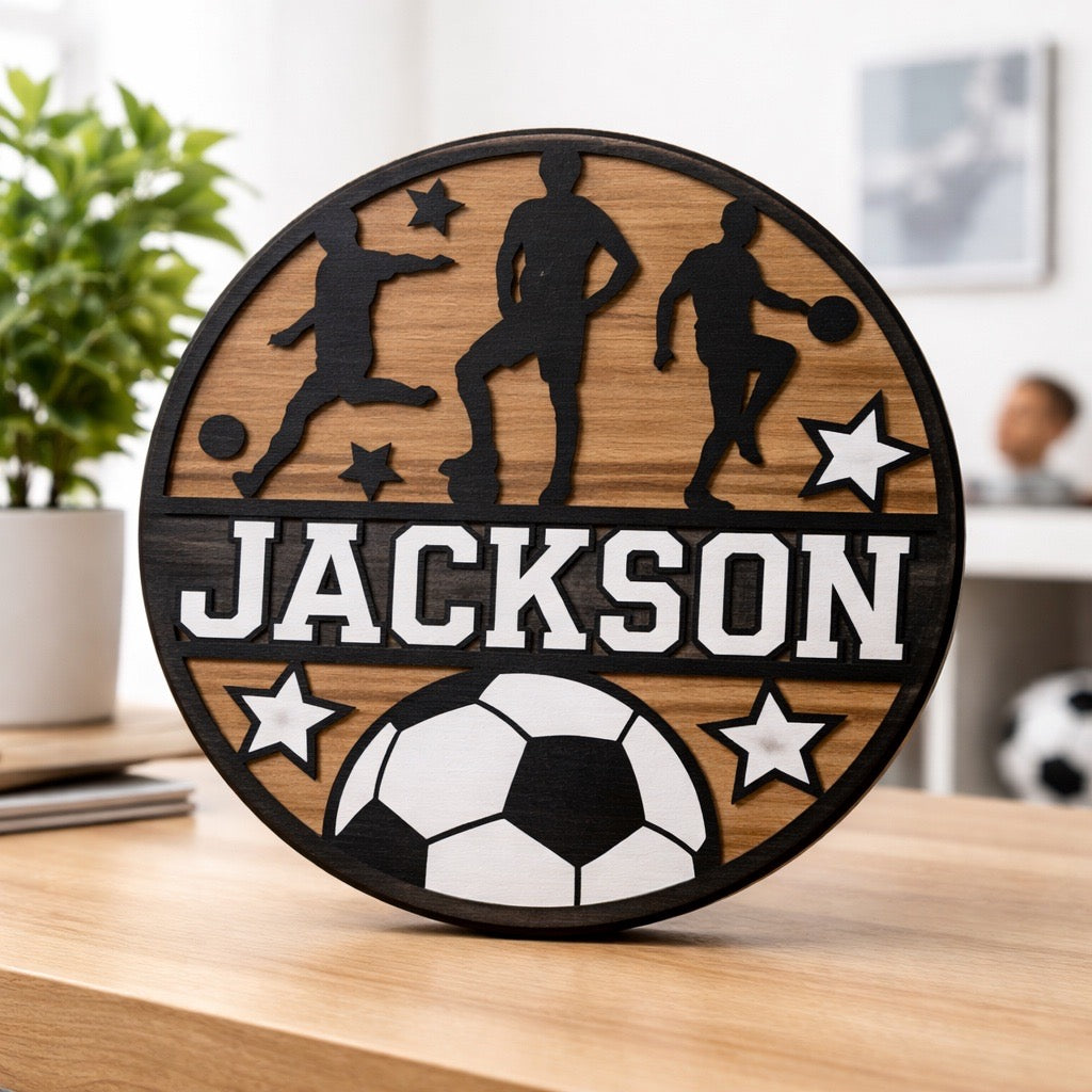 Personalized – Little Roots Soccer Name Sign | Round Kids Room Wall Decor