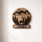 Personalized - Moon & Mountain Deer Sign - Round Rustic Woodland Decor