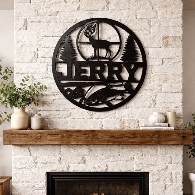 Personalized – Hunting & Fishing Name Sign | Custom Deer & Fish Wall Decor