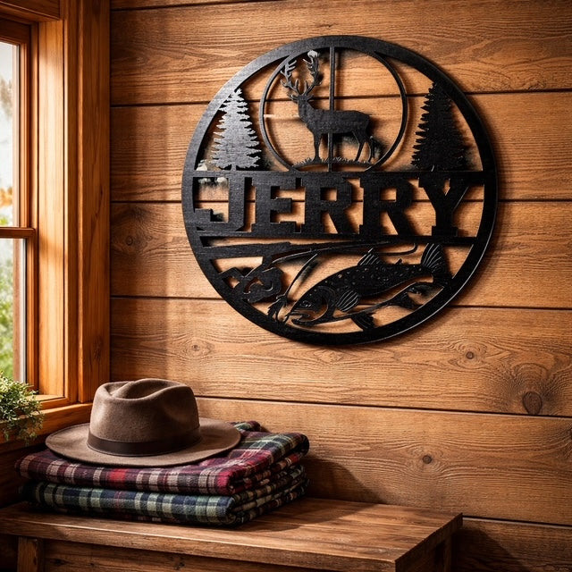 Personalized – Hunting & Fishing Name Sign | Custom Deer & Fish Wall Decor