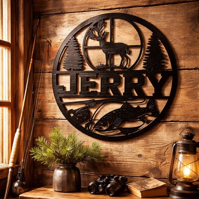 Personalized – Hunting & Fishing Name Sign | Custom Deer & Fish Wall Decor