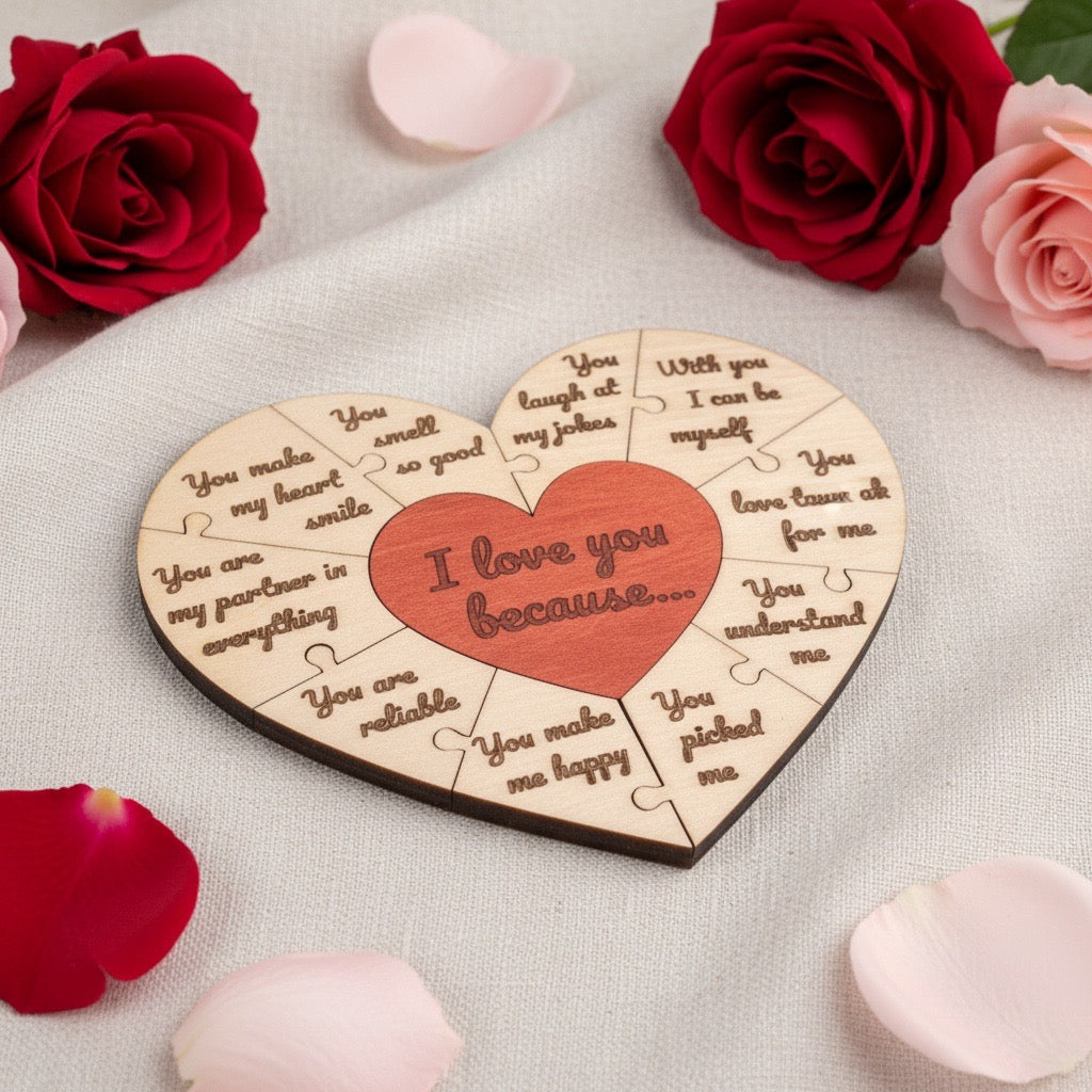 Personalized – Heart Puzzle “I Love You Because” – Custom Valentine’s Keepsake