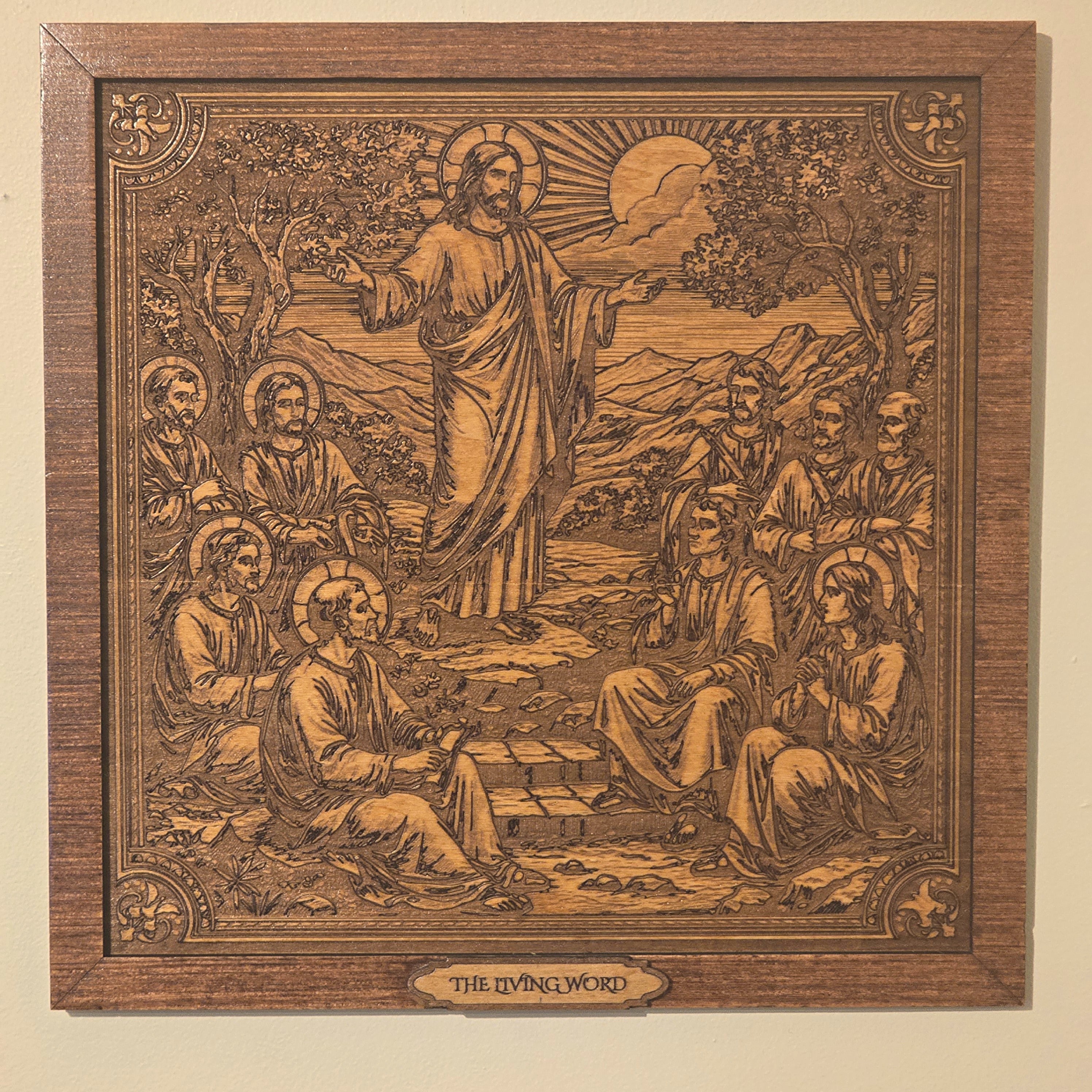 The Living Word – 3D Christian Engraved Wood Wall Decor – Jesus Teaching Disciples – 11x11 Faith-Based Art – Kindred Oak Creations Original