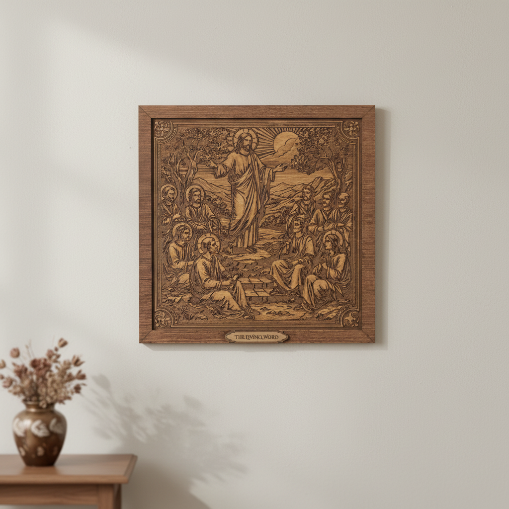 The Living Word – 3D Christian Engraved Wood Wall Decor – Jesus Teaching Disciples – 11x11 Faith-Based Art – Kindred Oak Creations Original